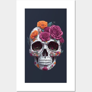 Funny Sugar Candy Skull With Flowers Posters and Art